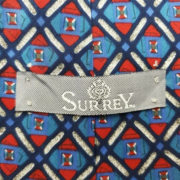 Surrey Red Blue Silk Tie‎ Geometric Italy 58 3.75 - Picture 3 of 6